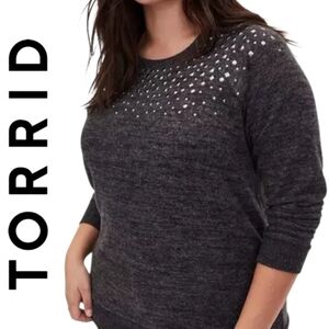 Torrid Dark Grey Super Soft Plush Crew Neck Studded Sweatshirt 5X EUC